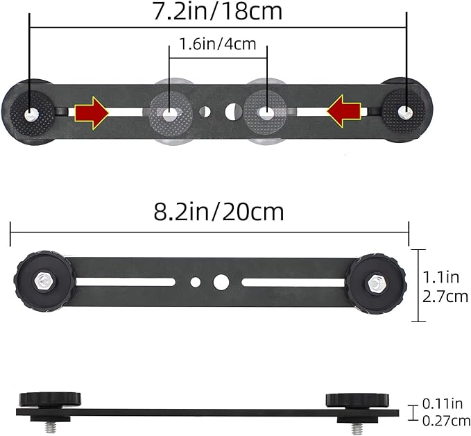 Zeetain Dual Speedlite Tripod Mount Bracket,1/4" Dual Camera Mount Flash Extension Bar,8" Dual Tripod Bracket for Camera,LED Video Light,DSLR Camera,Flash Light(2 Pack)