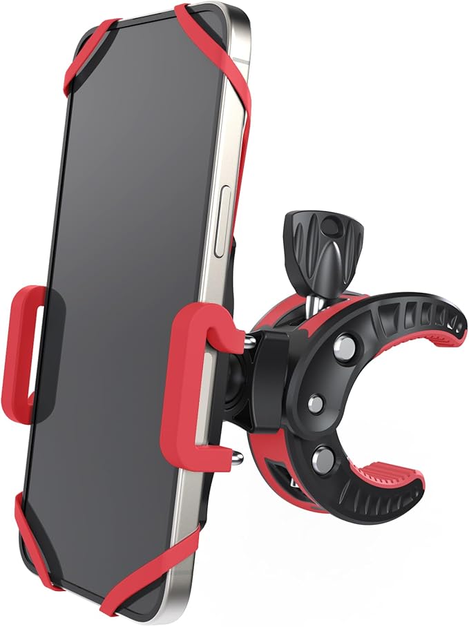Crescendo CR-30 SlimClip Mic Stand Phone Holder, iPhone Clamp Mount, Pole Phone Mount, Microphone, Music or Drum Stand, Mic/Phone Clip - for iPhone, Samsung Galaxy, Pixel, Any Smartphone (Red)