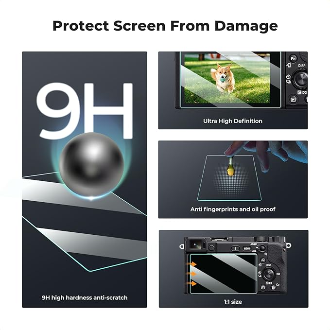 K&F CONCEPT 3 Pack Camera Screen Protector Compatible with Sony NEX 7/NEX 6/NEX 6L/NEX 5/NEX 3N/A6600/A6100/A6400/A6300/A6000/A5000, 0.3mm 9H Hardness Tempered Glass Cover Anti-Scratch Bubble-Free & Hot Shoe Cover