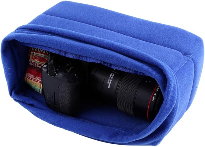 Universal Padded DSLR Camera Insert Bag, Shockproof Camera Sleeve with Adjustable Foam Dividers, Velvet Lined Protective Cover for SLR Cameras and Lenses in Backpacks (Blue)