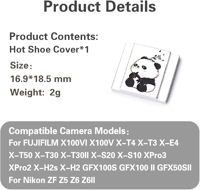 Camera Metal Hot Shoe Cover Protector Cap for Z7/Z9/Z8/Z30/Z50 for FUJIFILM X100VI X100V X-M5 X-E5 X-Half XT5 (Panda in The Wind)