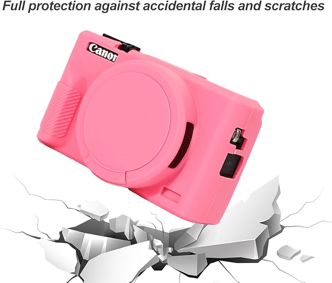 Pocoukate Case for Canon G7X Mark III Camera, Soft Silicone Protective Cover Skin with Removable Lens Cover for Powershot G7X Mark iii, Silicone Case with G7X3 Screen Protector Accessories - Rose