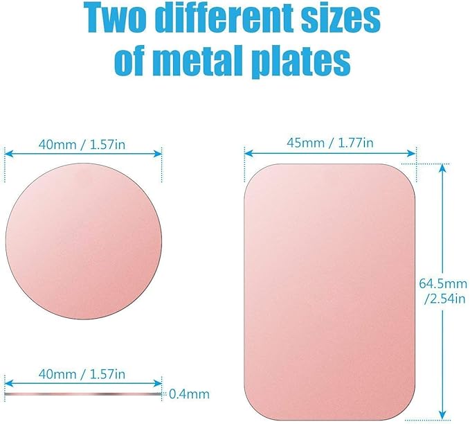 WixGear Mount Metal Plate with Adhesive for Magnetic Cradle-Less Mount - X4 Pack 2 Rectangle and 2 Round (Compatible with Magnetic mounts) (Rose Gold)