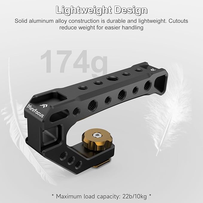 Top Handle with Cold Shoe Mount, Lightweight Handle Grip for Camera Cage, Universal Camera Top Handgrip with 4 Cold Shoe and 1/4" & 3/8" Holes for Camera Cage, Microphone, LED Light, Monitor