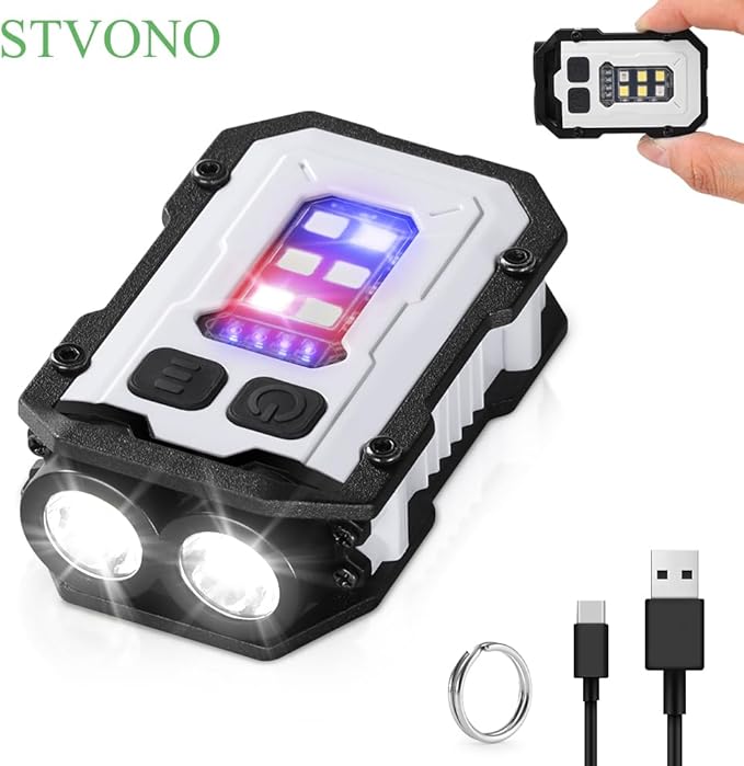 Mini EDC Flashlight, Small Powerful Keychain Flashlight with Side searchlight, High Lumens 800lm, USB-C Rechargeable, keychain light with clip - 8 Mode, IPX4 Waterproof, for hiking, running, White