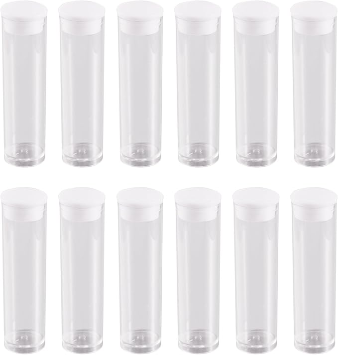 Craftdady 100Pcs Transparent Clear Plastic Small Empty Storage Tubes Bead Container Set Test Bottles Organizers Boxes with Lid 2.16x0.59 (55x15mm)