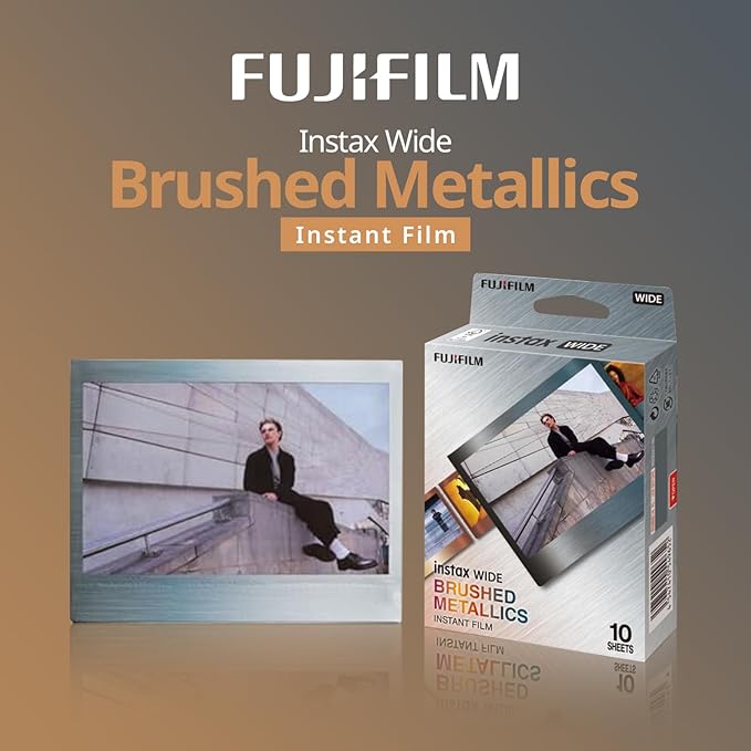 FUJIFILM INSTAX Wide Brushed Metallics Instant Film Bundle – 20 Exposures + Album, Photo Frames & BluebirdSales Cleaning Cloth