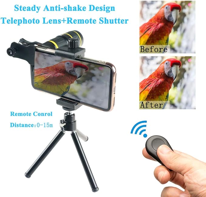 SEVENKA Cell Phone Camera Lens Kit, 18X Telephoto Lens with Remote Shutter, Tripod, Fisheye, Macro and Wide Angle Lens for iPhone 11 Pro Max X XS Max XR/8/7/6/6s Samsung Android Smartphone Black