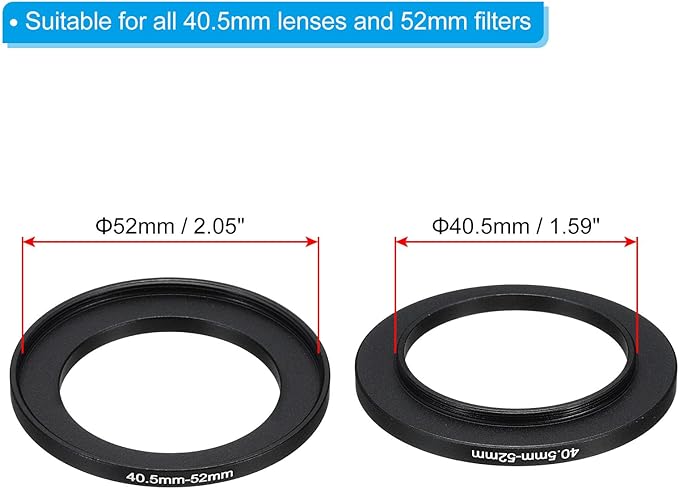 PATIKIL 40.5mm-52mm Metal Step Up Ring with Cleaning Cloth, 2 Pack Camera Lens Filter Adapter Ring Aluminum Filter Adapter Ring for Camera Lenses Hood, Black
