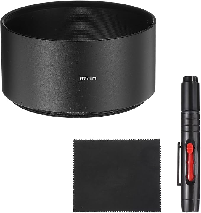 PATIKIL Lens Hood Shade, 67mm Long-Focus Mount Standard Screw-in Metal Camera Cap Shade with Cleaning Cloth and Cleaning Pen, Black