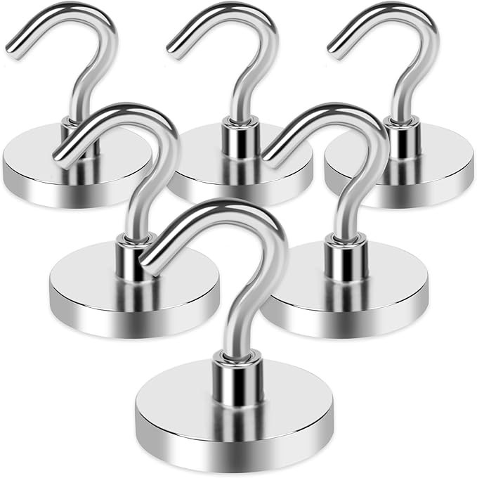 LOVIMAG Magnetic Hooks Havy Duty, 85LBS Strong Magnetic Hooks for Refrigerator, Neodymium Magnet Hooks for Hainging,Magnetic Hanger for Wall, Locker, Cruise Cabins, Grill, Metal Door- 6 Pack