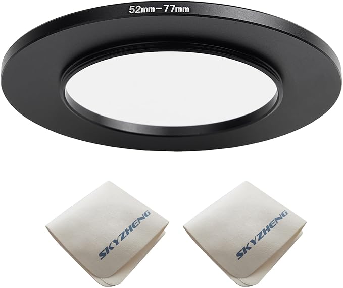52mm Lens to 77mm Camera Lens Adapter 52mm to 77mm Step Up Ring Adapter Ring for All Brands of UV ND CPL, with Premium Lens Wiping Cloth 2 Pack (52mm-77mm)