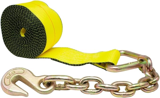 Mytee Products 2 Pack 4" x 40' Heavy Duty Winch Straps with Chain Anchor WLL# 5400 LBS - Flatbed Tie Down Truck Straps - 4 Inch Cargo Control for Flatbed Truck Utility Trailer