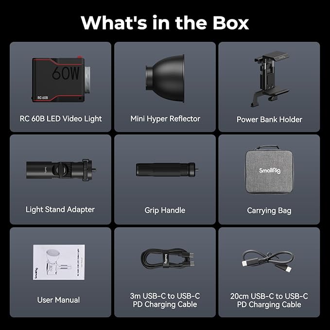 SmallRig RC 60B COB Video Light, 49Wh Battery 45min Runtime, 63W 11200lux CRI 97+ Bicolor LED Video Light, Portable Palm-Sized Continuous Output Light, for Photography/Video/Studio, Mobile Version