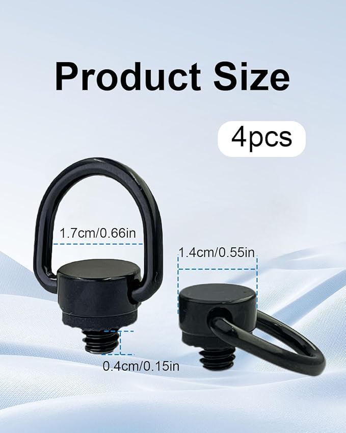 4Pcs Stainless Steel D Ring Screw Adapter, 1/4"-20 Camera Fixing Screw with Rubber Padded for Tripod Camera Shoulder Straps, Selfie Sticks, Gimbals, Black