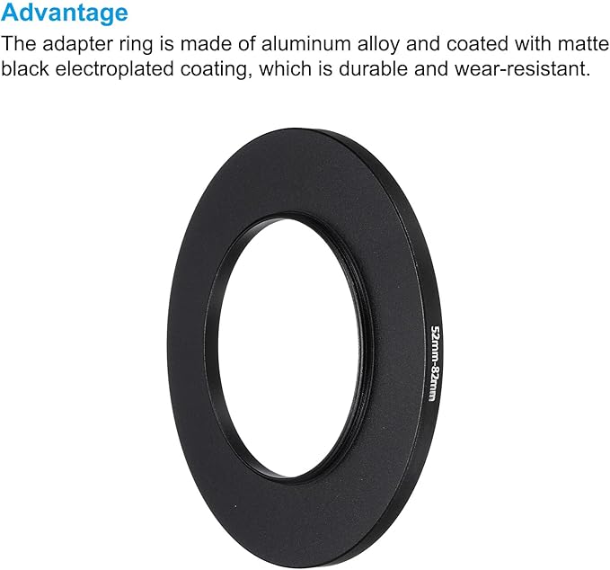 PATIKIL 52mm-82mm Metal Step Up Ring with Cleaning Cloth, 2 Pack Camera Lens Filter Adapter Ring Aluminum Filter Adapter Ring for Camera Lenses Hood, Black