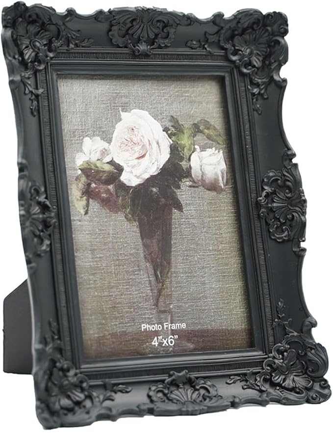 CISOO 4x6 Vintage Picture Frame Antique Ornate Black Photo Frame, for Table Top and Wall Display, Decorative Floral Design Retro Home Decor, Photo Gallery Art