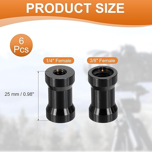 PATIKIL Camera Spigot Screws Converter 1/4" to 3/8" Female to Female, 6 Pack Tripod Screw Adapter Spigot Stud for Light Stand Hot Shoe Cold Shoe Adapter Ball Head Flash, Black