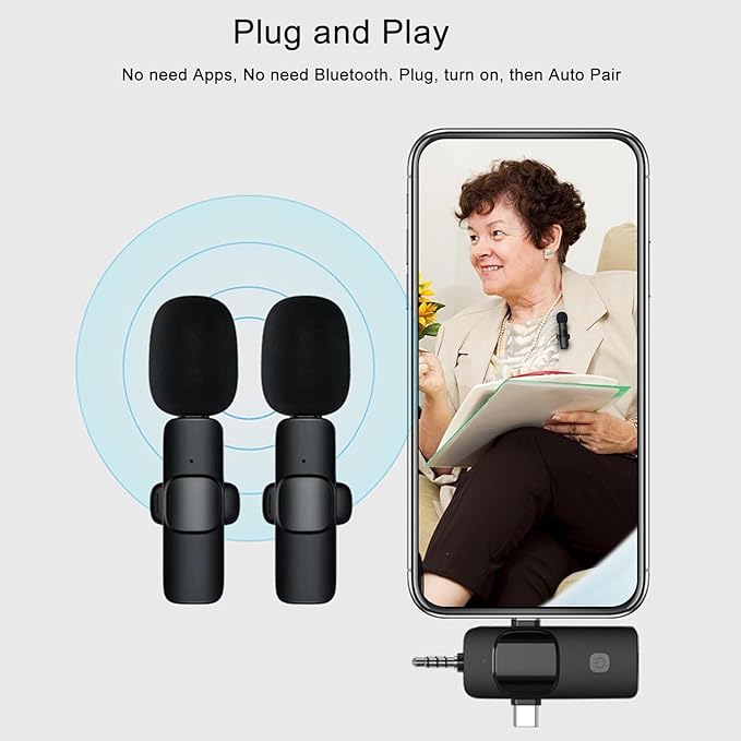 Mini Microphone, 3 in 1 Wireless Microphone for iPhone, iPad, Android, Camera, Professional Wireless Lavalier Lapel Mics for Recording, YouTube, TikTok