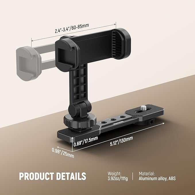 NEEWER Phone Holder Mount Compatible with DJI Osmo Pocket 3, Pocket 3 Expansion Accessories Cell Phone Mount with 1/4" Threads for Tripod and Extension Rod, Cold Shoe for Mini Video Light, Mic, AC021