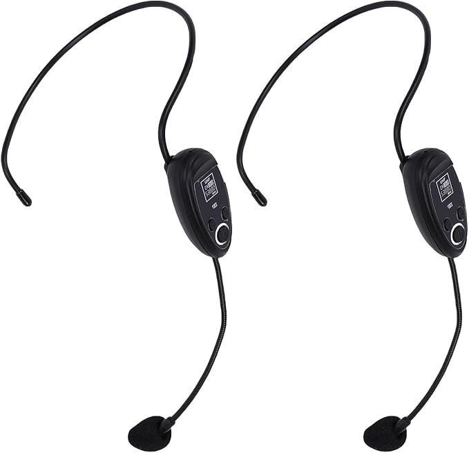 2.4G UHF Wireless Microphone System, Microphone Headset with 3.5mm 6.35mm Plug, Clear Sound Quality, Plug and Play, Wireless Mic for Speakers Fitness Instructor Tour Guides (1 for 2)