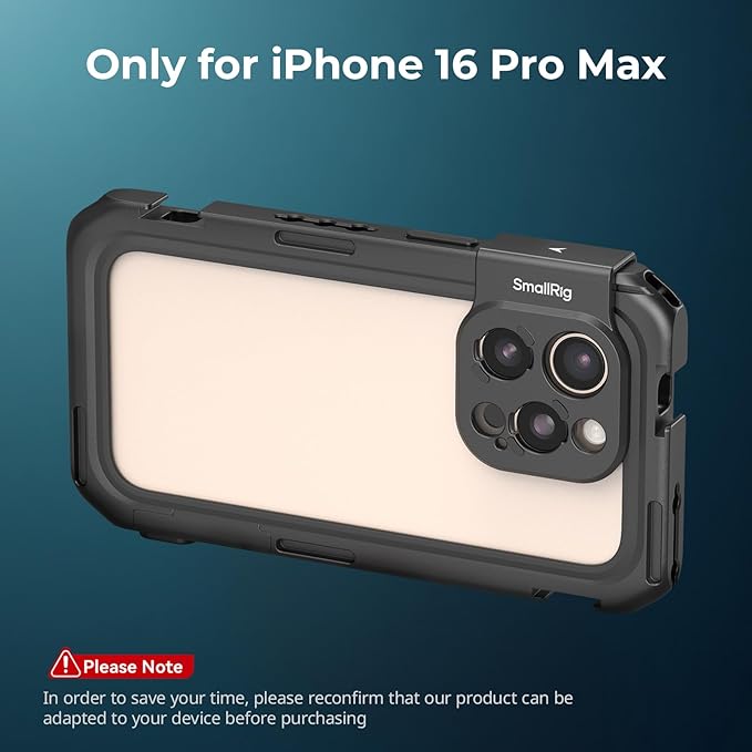 SMALLRIG Mobile Video Cage Basic Edition for iPhone 16 Pro Max with T-Mount Lens Backplate, TPU Soft Frame, for Video Shooting, Live Streaming, and Cinematic Filmmaking - 5006