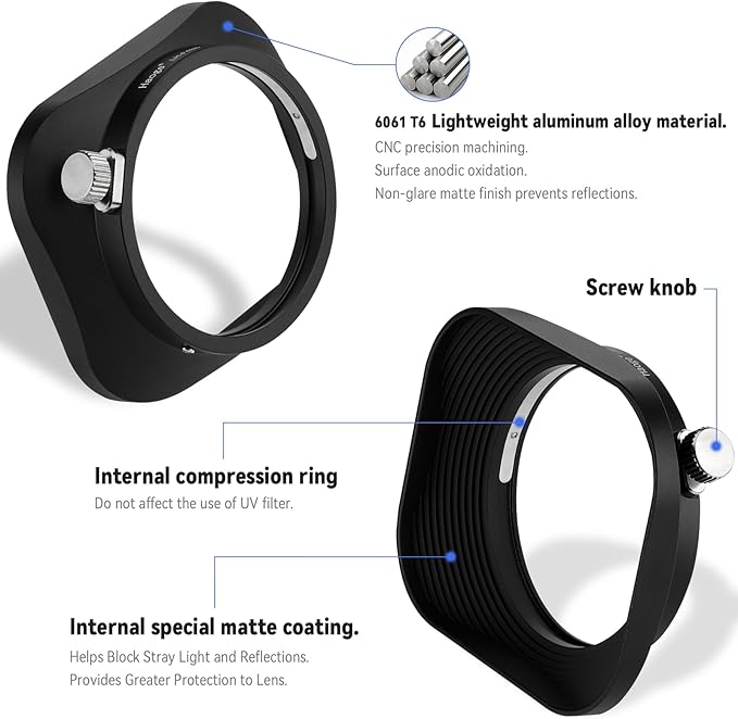 Haoge LH-F48B Square Metal Lens Hood Shade for Olympus M.ZUIKO Digital 17mm f1.8 17 1.8 Lens Replace Olympus LH-48B Black