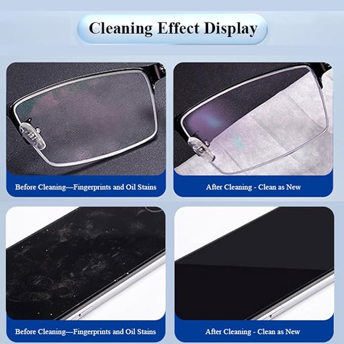 Pre-Moistened Lens Cleaning Wipes, 300 Pcs Cleaning Wipes for Glasses, Computer & Laptops Screens, Smart Phones, Optical Lens, Goggles, and Watch Screen l Quick-Dry and Scratch-Free