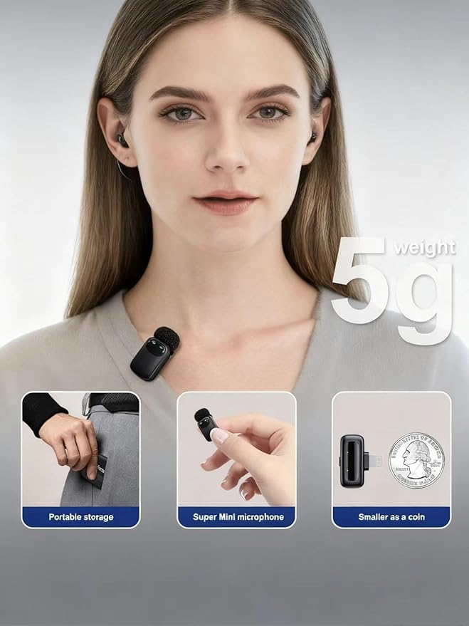 Mini Wireless Lavalier Microphone for iPhone/Android, Lapel Mic with 3-Level Noise Reduction, AI Voice Changer,48kHz/24bit 30H Charging Case, Plug & Play Mini Mics for Vlogging,Content Creators