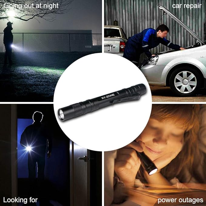 5PCS Led Pen Flashlight 1000 Lumens Lamp Clip Mini Black 507 Pocket Penlight Flashlight Torch Powered by 2 AAA Battery(Battery Not Included)