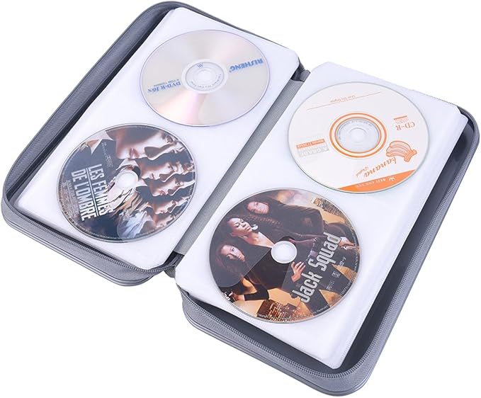 alavisxf xx CD Case, 96 Capacity Hard Plastic CD Holder Protective DVD Disc Storage Case Holder Portable Zipper CD DVD Organizer Storage Wallet for Car Home Travel (96 Capacity, Grey)