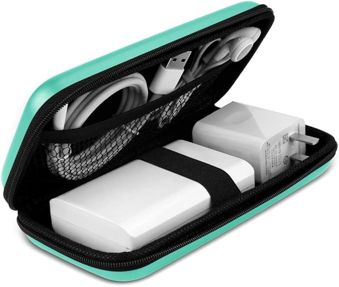 iMangoo Travel Essentials Electronics Organizer Charger Case Portable Dual Zipper Shockproof Pouch Tech Purse Cord Cable Pouches Power Bank Storage Accessories Bag for Women Men,6.5x3.2x1 Mint