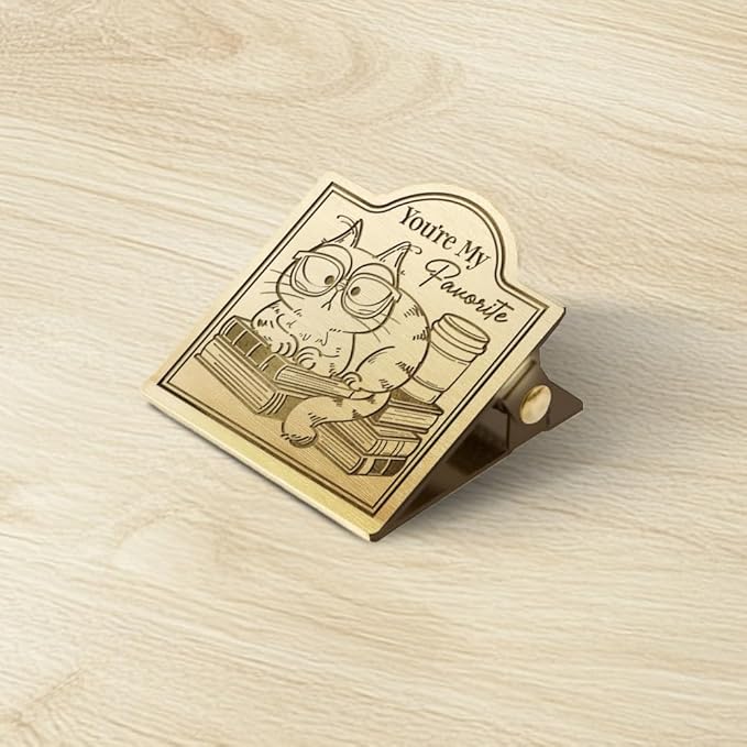 ANATTASOUL Journal Clip Vintage Funny Cat and Book Metal Brass Clips, Decorative Heavy Duty Journal Page Holder Clips for Book, Paper, Bookmark