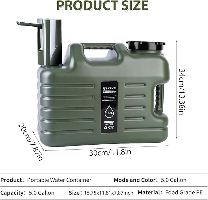 5 Gallon Camping Water Jug with Foldable Auto Pump, BPA-Free Leak-Proof Camping Water Container with Spigot, Type-C Rechargeable, Portable Water Storage Tank for Hiking, Outdoors & Emergency Use