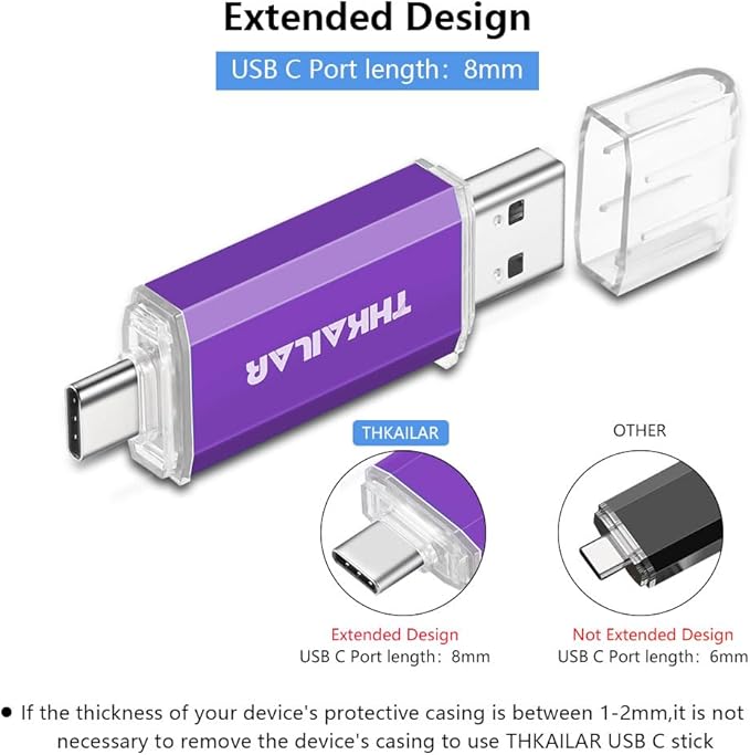 THKAILAR 32GB USB C Flash Drive 5 Pack,2-in-1 Dual USB-A&Type-C Thumb Drive USB 3.0 Memory Stick,High-Speed Flash Drive USB C for iPhone 15/16,Android,Mac,PC,PS4,Plug&Play,Durable&Compact Design