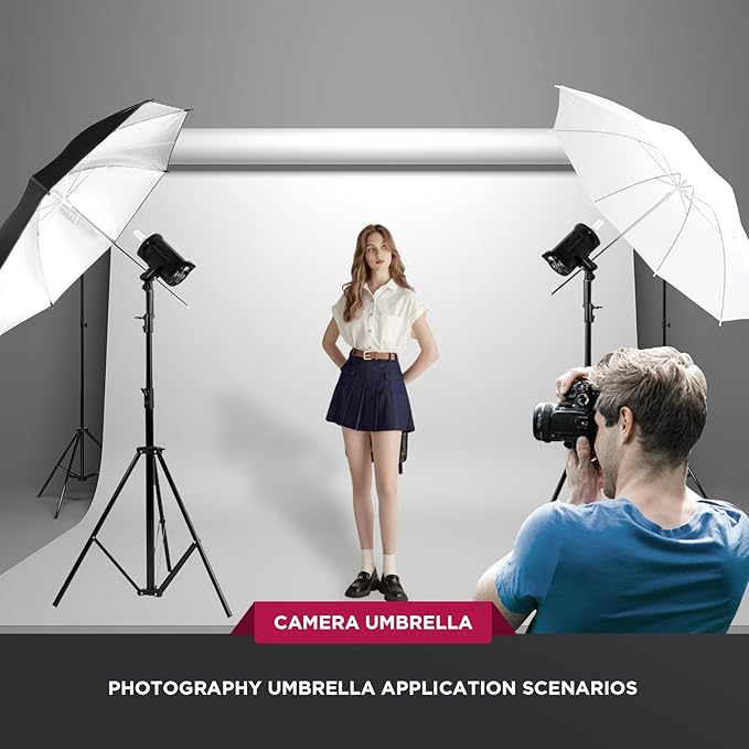 Photography Umbrella Lighting Kit,33" Translucent White Soft Umbrella & Silver Reflector Diffuser Umbrella for Studio/Outdoor Photo and Video Lighting Accessories (1x 33 White + 1x 33 Black)…