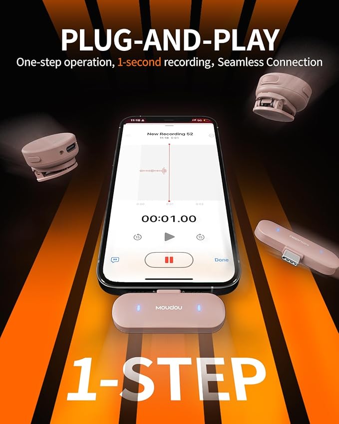 Mini Microphone for iPhone Wireless lavalier mic Podcast lav Noise Cancelling Reduction Lapel Tiny Microphone for Video Recording Android Interview Vlog YouTube Tiktok (USB-C&Lightning, Pink)