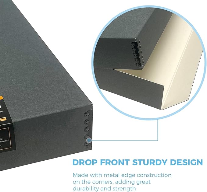 Lineco Museum Archival Storage Box, 14.75x18.75x3 in. Drop Front Design. Acid-Free with Metal Edge. Organize Photos, Pictures, Prints, Documents, Crafts, DIY. Gray, 1 Pack