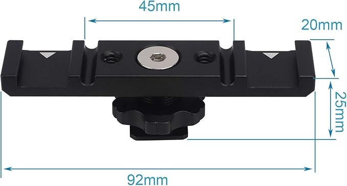 Dual Cold Shoe Mount Bracket,Dual Cold Shoe Mount Plate Adapter,Dual Hot Shoe Extension Bar for Nikon Canon Sony DSLR Camera Flash LED Video Light Microphone