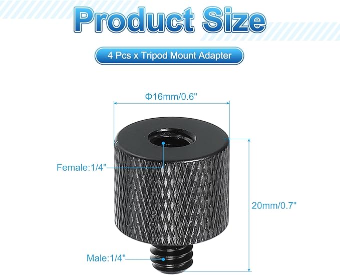 PATIKIL Tripod Screw Adapter 1/4" Male to 1/4" Female, 4 Pcs Tripod Nut Connectors Camera Mount Screw Camera Double Head Converter for Microphone Holder Magic Arms Accessories, 20 mm