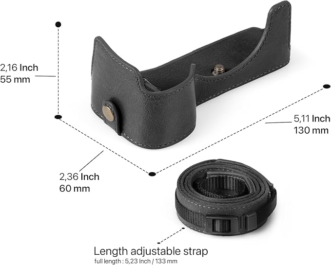 MegaGear Genuine Leather Half Camera Case for Sony Alpha a7C Mark II - Stylish and Protective - Black