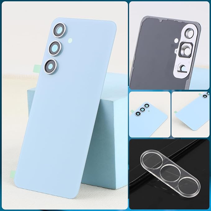 for Samsung Galaxy S24 FE Back Glass Replacement for Samsung S24 FE 5G SM-S721 Rear Glass Replacement Battery Cover Housing Door Accessories Parts with Repair Tools (Blue)