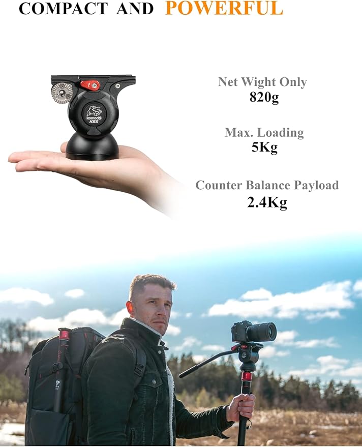 IFOOTAGE Cobra 3 Strike Monopod with Fluid Head K5S, 59" Camera Monopod with Pedal Locking, One-Step Rapid Height Adjustment, for Shooting Bird/Animal/Sports Event/Wedding/Live Show