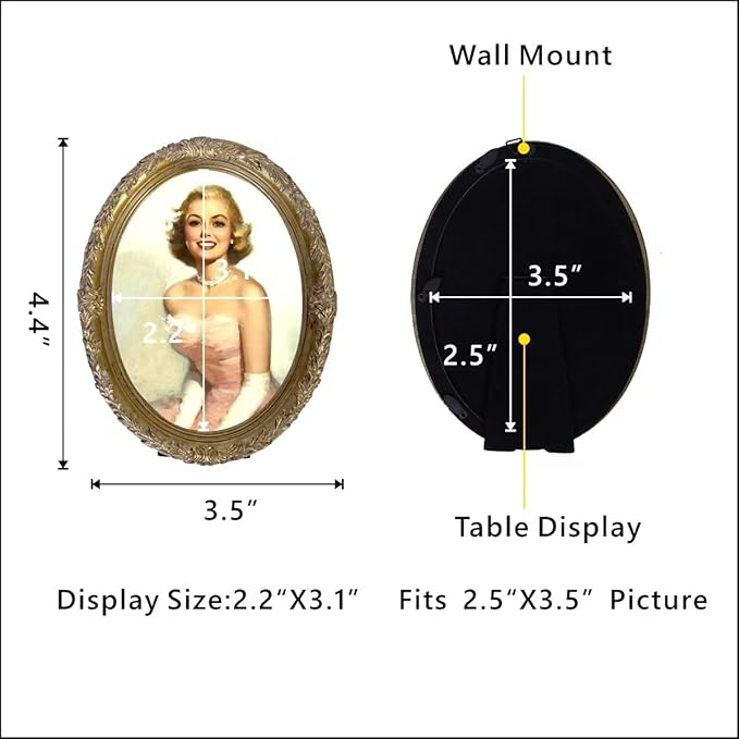 Vintage Oval Picture Frame,Classic Ornamental Photo Frame Antique Frame with Intricate Carvings,Tabletop Display and Wall Mount,Real Glass Front,Old-Fashion (Bronze Gold, 2.5x3.5)