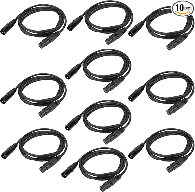 6.5ft DMX Cable, 10PCS 2m DMX Signal Cables Signal Wires, 3-Pin XLR Male to Female Stage Light Cable with Metal connectors, Connection for DMX512 Stage & DJ Lighting fixtures