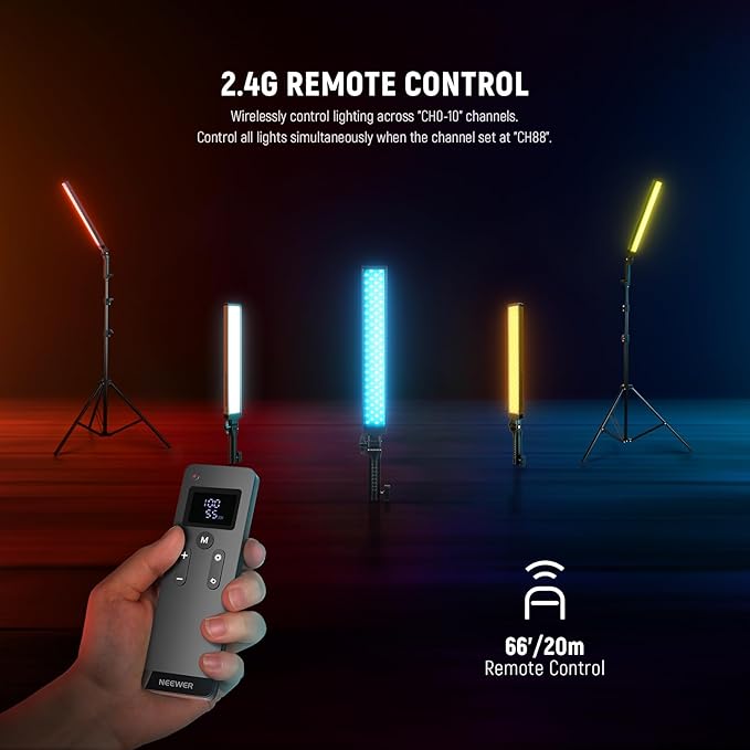 NEEWER Handheld 2.4G LED Video Light Stick Kit, Upgraded 40W Dimmable 3200K-5600K CRI97 with Stands/Filters/Carry Bag for Gaming Photography YouTube TikTok Video Recording, BH20B Ultra