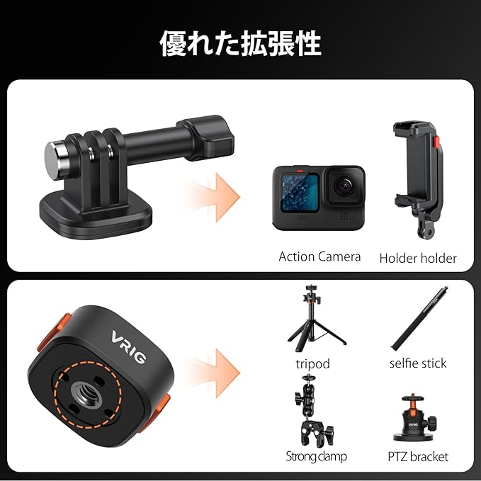 VRIG Tripod Mount Accessories for Gopro Hero -Claw mini Basic Set Magnetic Quick Release Adapter for Tripod with Gopro 10 9 8 7 6 5 insta360