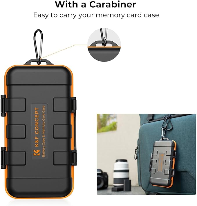 K&F CONCEPT Camera Battery SD Card Holder for 4 SD Cards/6 TF/2 CF/2 XQDs Cards, 2 Slots Battery Storage Case, Water-Resistant Anti-Shock Case for DSLRs, Action Camera Batteries for NP-FZ100