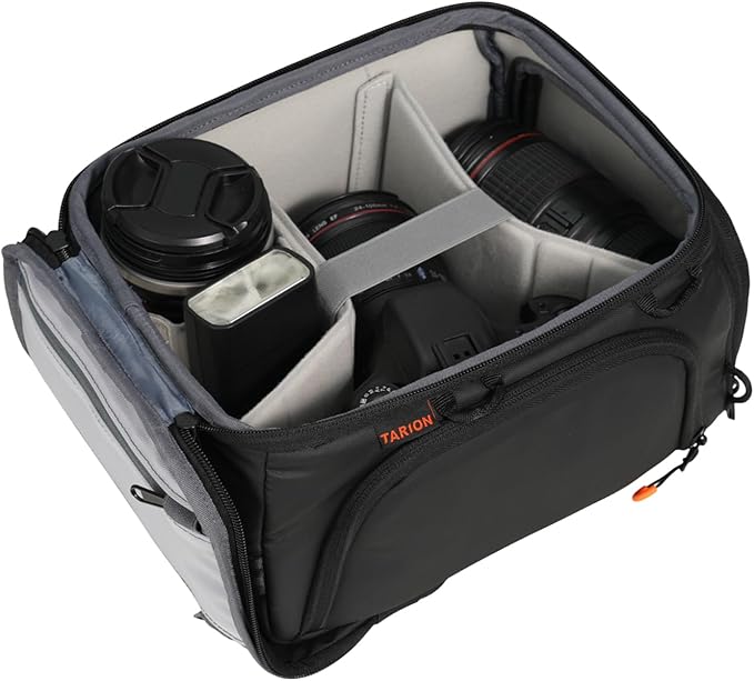 TARION Protective Camera Insert Bag - Quick Access DSLR Inner Case Organizer - Fits 1 Camera 5 Lenses - Full Opening Back Design Padded Insert ShellCore S