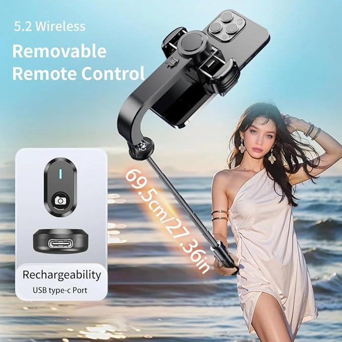Selfie Stick Gimbal Stabilizer,Single Axis Stabilizer Tracking Selfie Stick with Tripod Suitable for 360 Degree Steering with Remote Control The Best Choice for Vlog and Live Broadcast